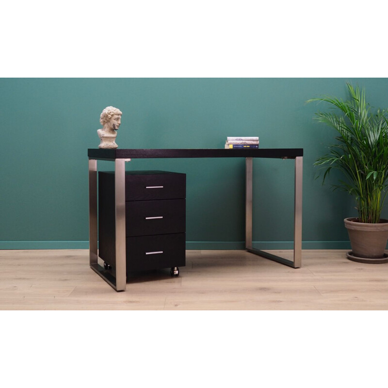 Vintage desk in black wood and chrome-plated metal, Scandinavian design, 1990s