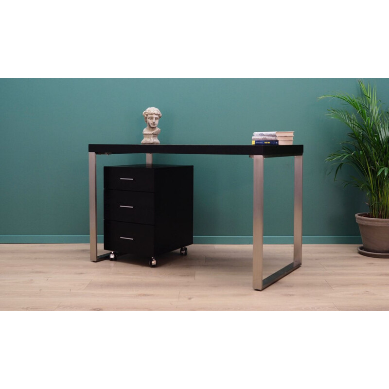 Vintage desk in black wood and chrome-plated metal, Scandinavian design, 1990s