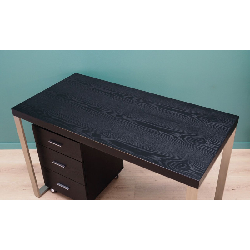Vintage desk in black wood and chrome-plated metal, Scandinavian design, 1990s