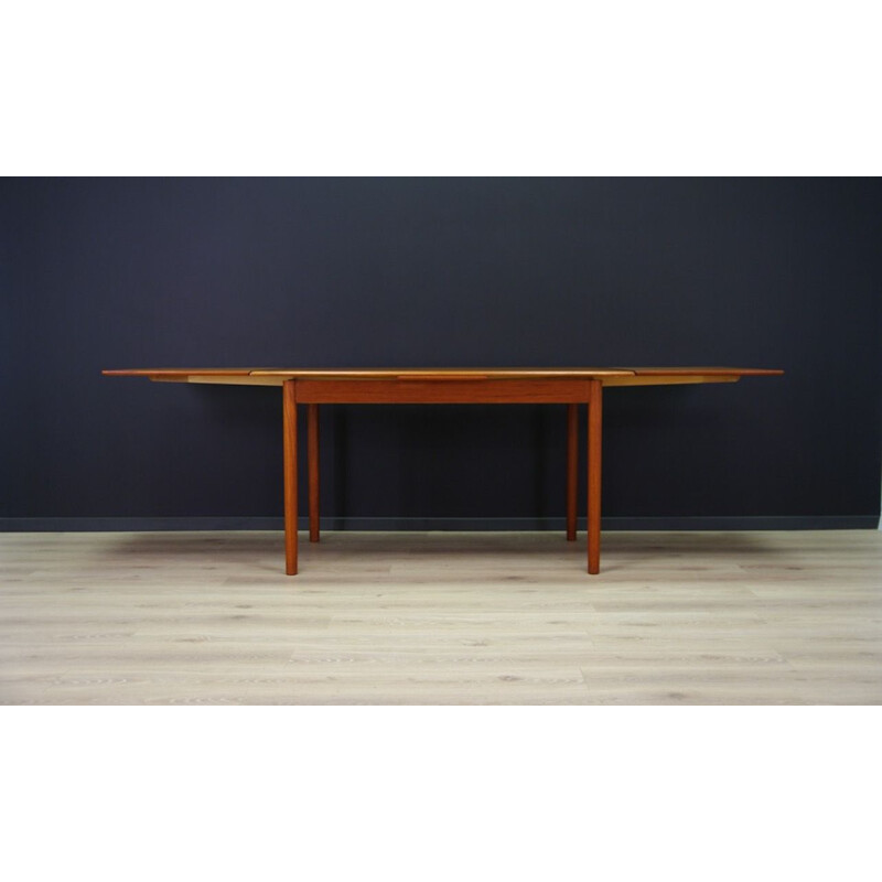 Vintage teak dining table with 2 pull-out inserts, Denmark, 1960-1970s