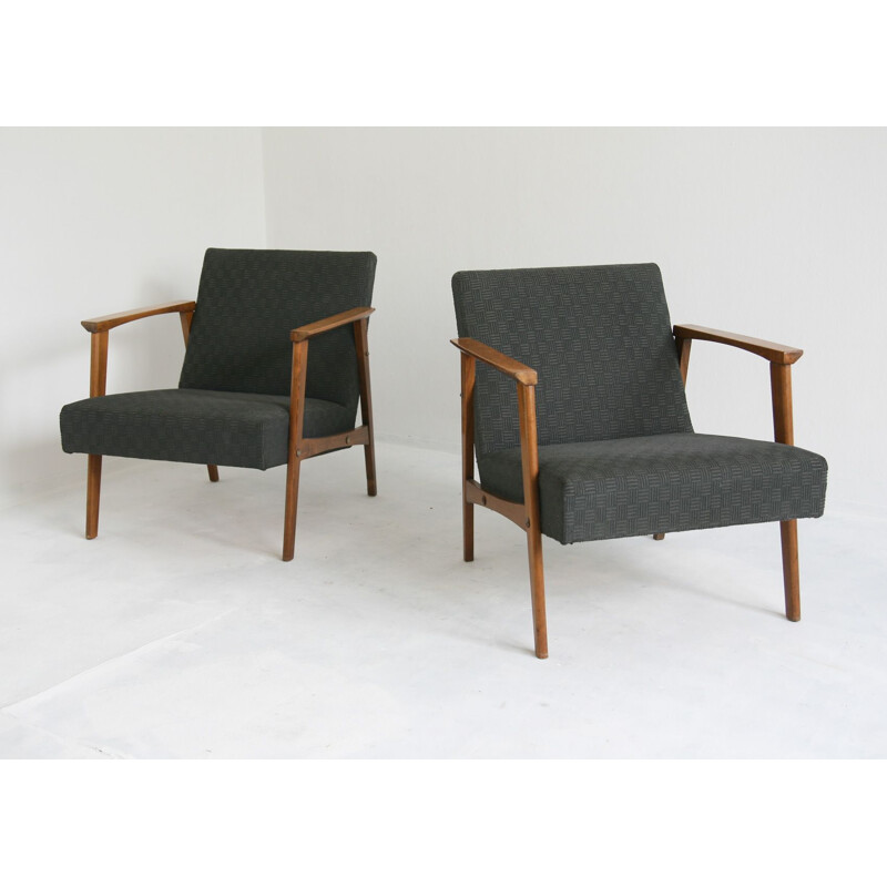Paire de fauteuils lounge noirs vintage, 1950