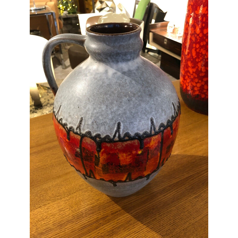 Large vintage pitcher grey and red, 1960