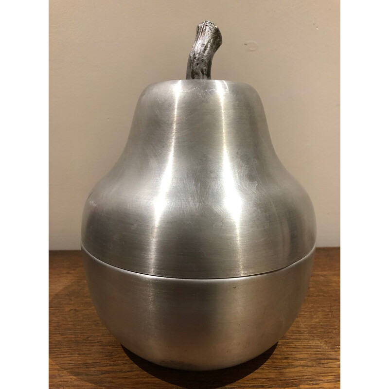 Vintage brushed aluminum ice cube bucket, 1970