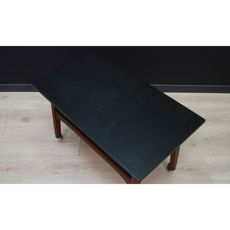 Vintage coffee table on wheels with black table top, Danish Design, 1970
