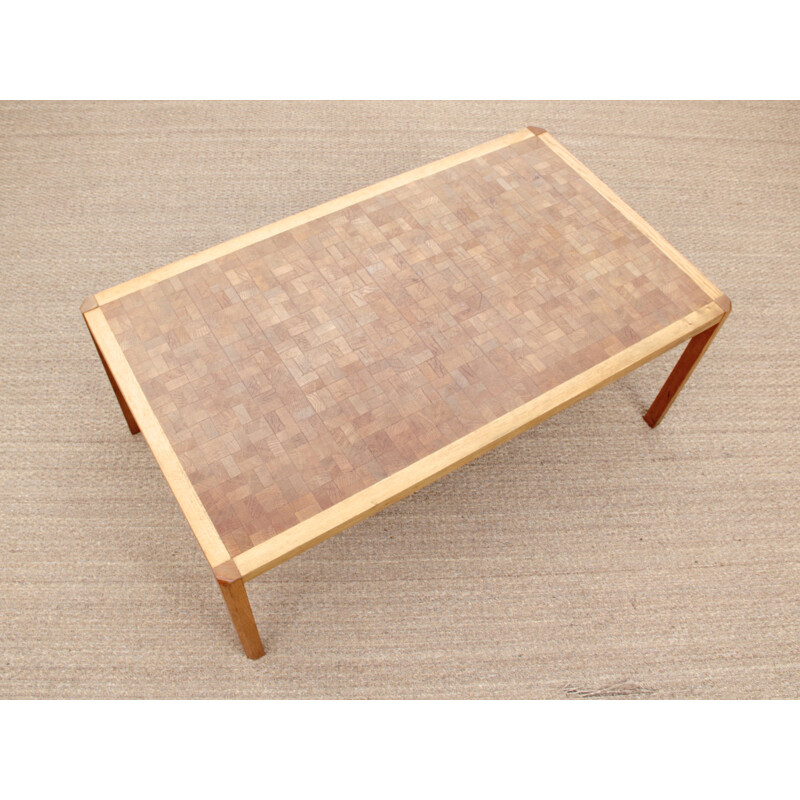 Scandinavian vintage coffee table in wood marquetry by Rolf Middelboe and Gorm Lindum for Tranekær Furniture