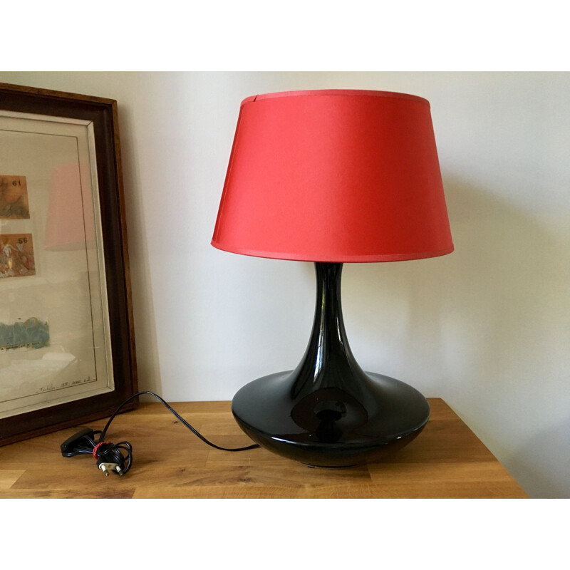 Lampe vintage en céramique noire et rouge