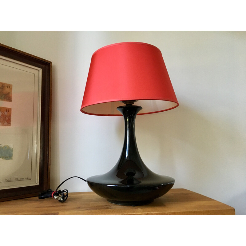 Lampe vintage en céramique noire et rouge