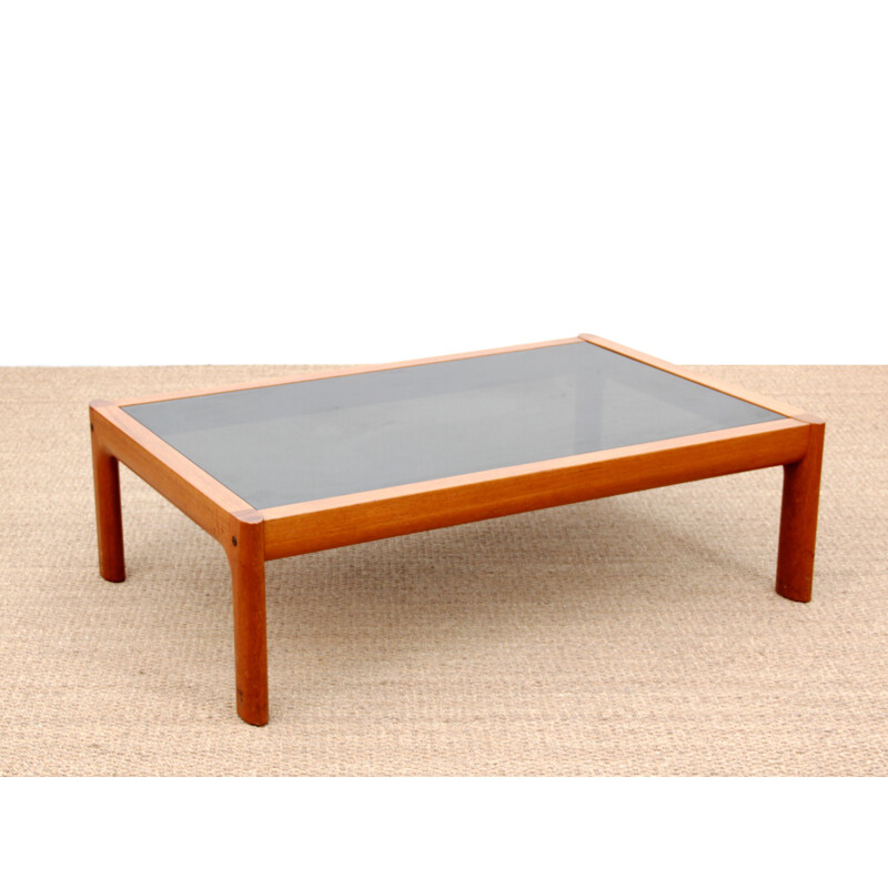 Scandinavian vintage coffee table in teak and black glass