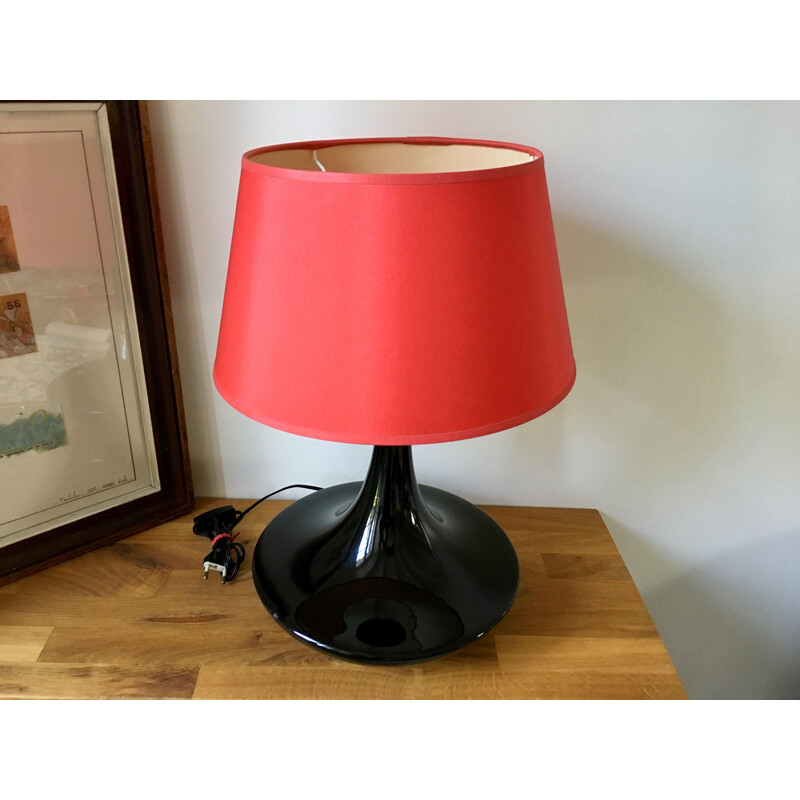 Lampe vintage en céramique noire et rouge