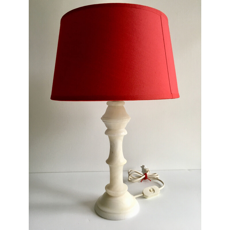 Lampe vintage en albâtre avec abat-jour rouge