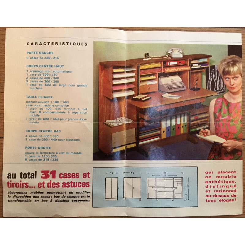 Bureau compact vintage Genestar Paris, 1960