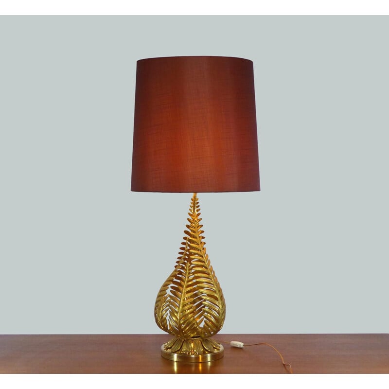 Vintage table lamp with golden ferns leaves 