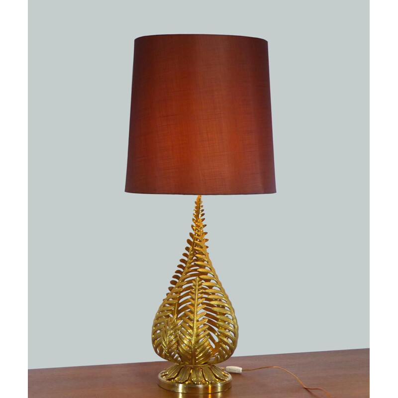 Vintage table lamp with golden ferns leaves 