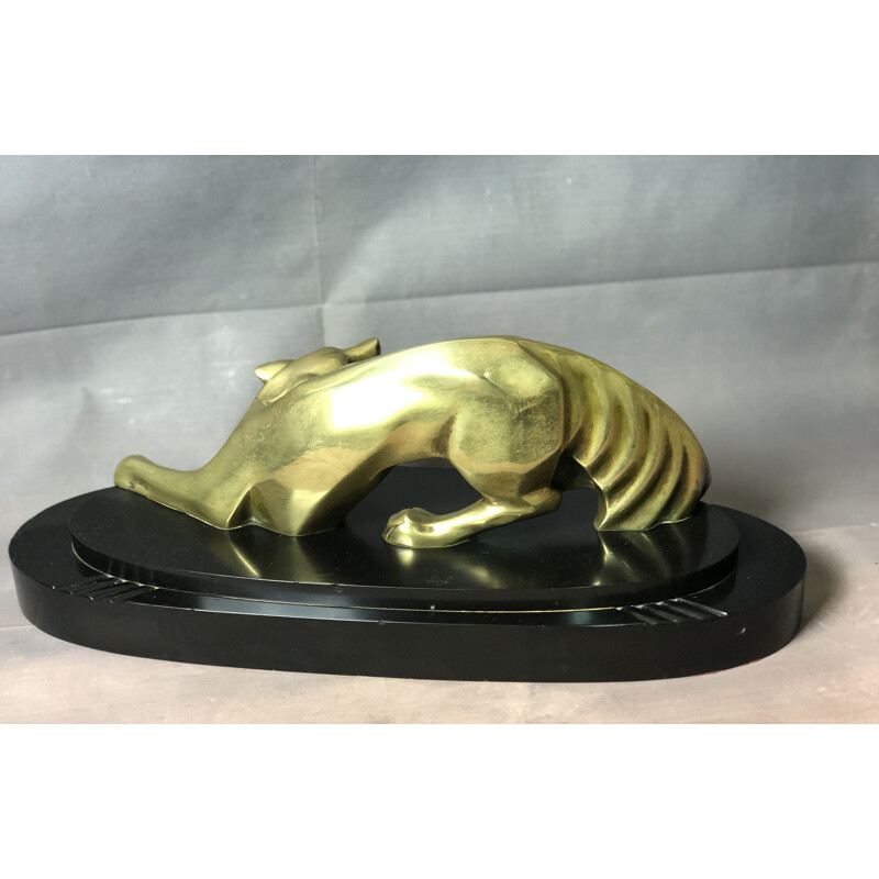 Bronze cubiste vintage Art Déco "Le renard" sur socle en marbre 1930