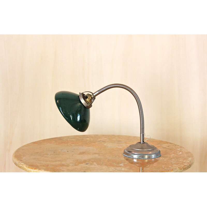 Green ceramic and alpaca vintage table lamp