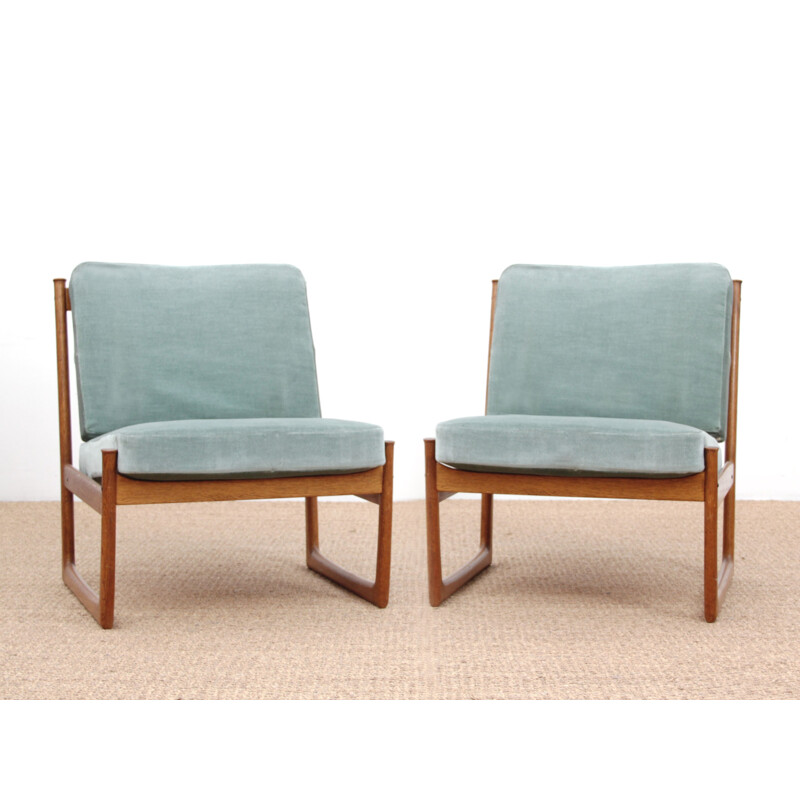 Pair of Scandinavian vintage low chairs model 130 by Peter Hvidt & Mølgaard Nielsen