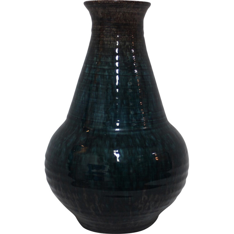 Vase en céramique bleue Accolay - 1950