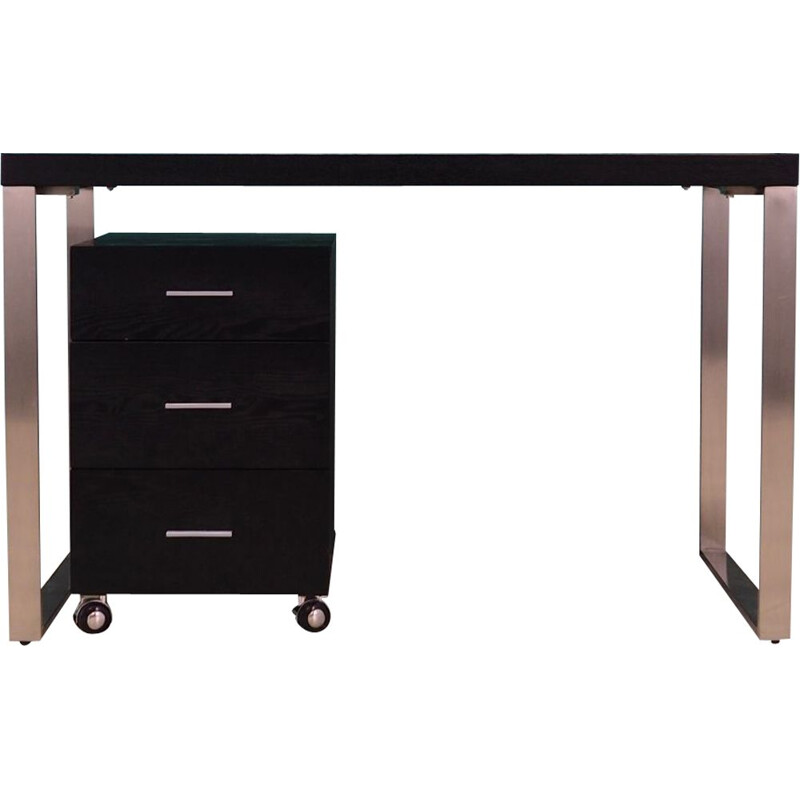 Vintage desk in black wood and chrome-plated metal, Scandinavian design, 1990s