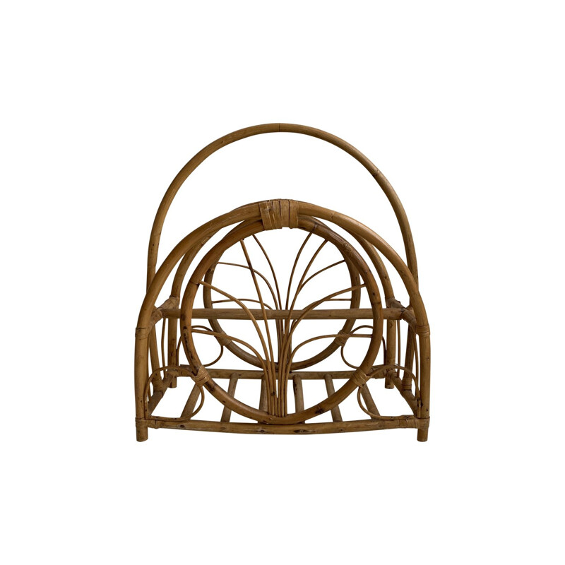 Vintage Bamboo and Wicker Magazine Holder