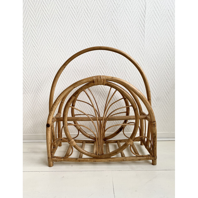 Vintage Bamboo and Wicker Magazine Holder