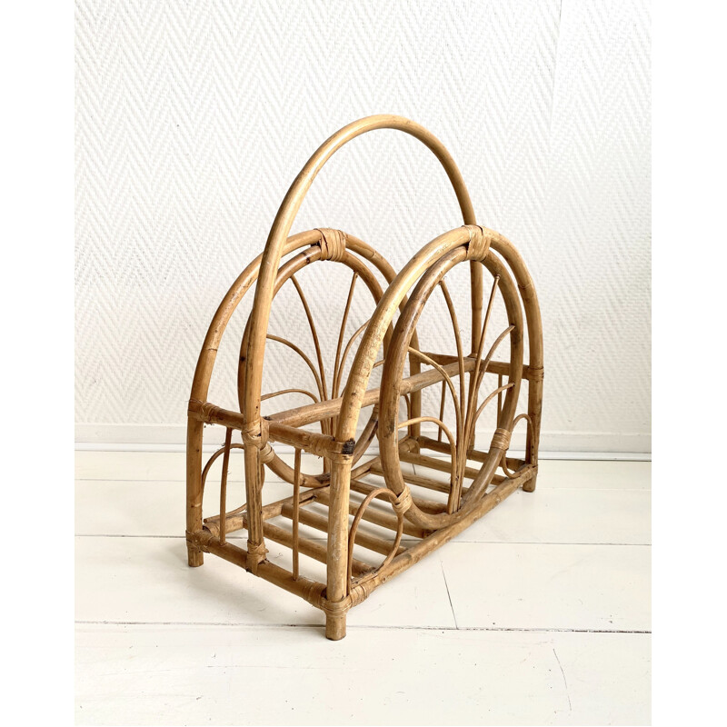 Vintage Bamboo and Wicker Magazine Holder