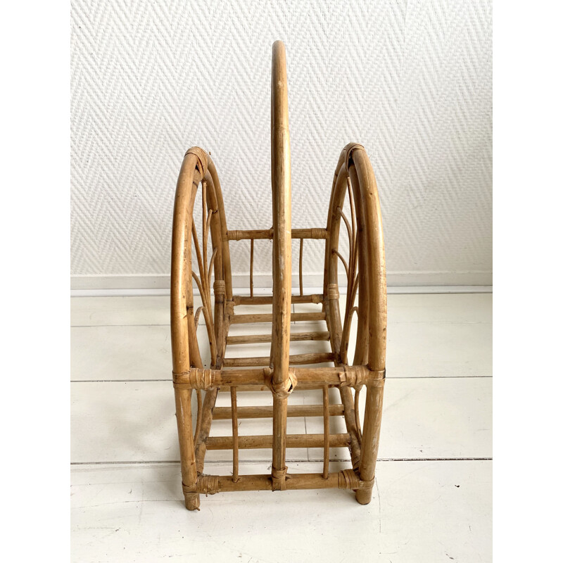 Vintage Bamboo and Wicker Magazine Holder