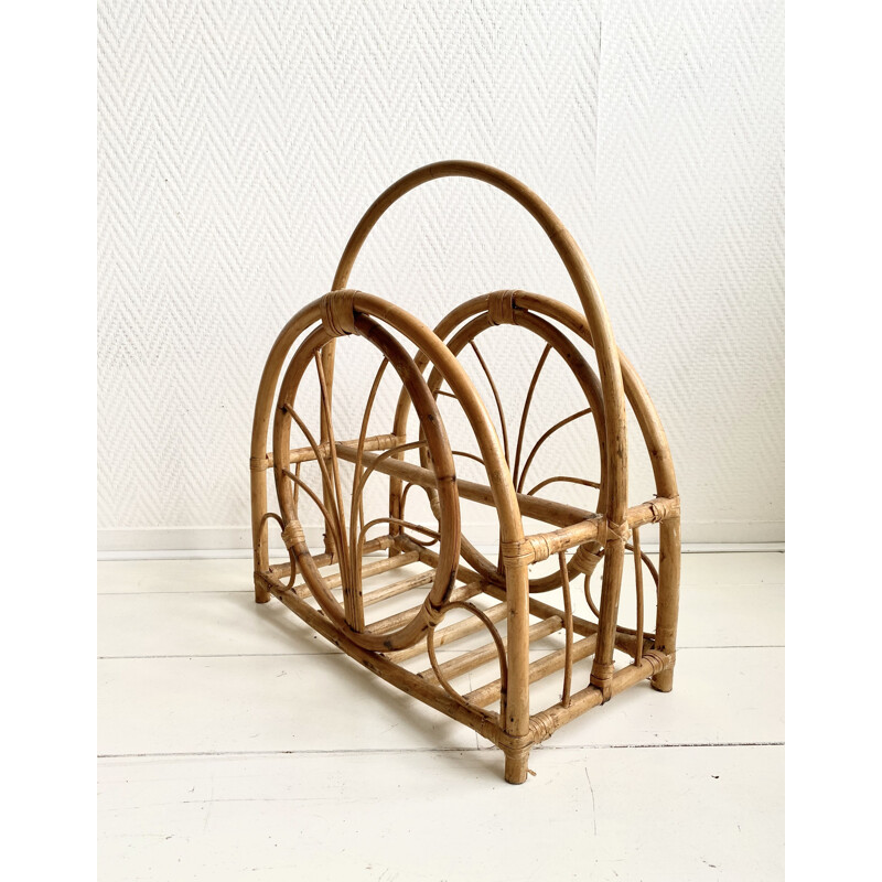 Vintage Bamboo and Wicker Magazine Holder