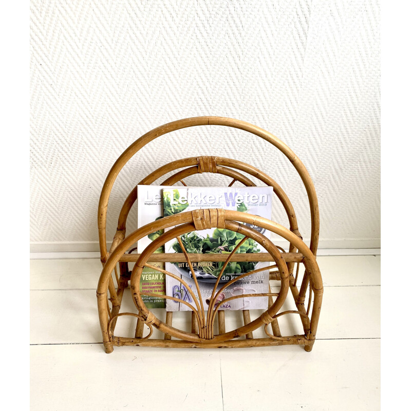 Vintage Bamboo and Wicker Magazine Holder