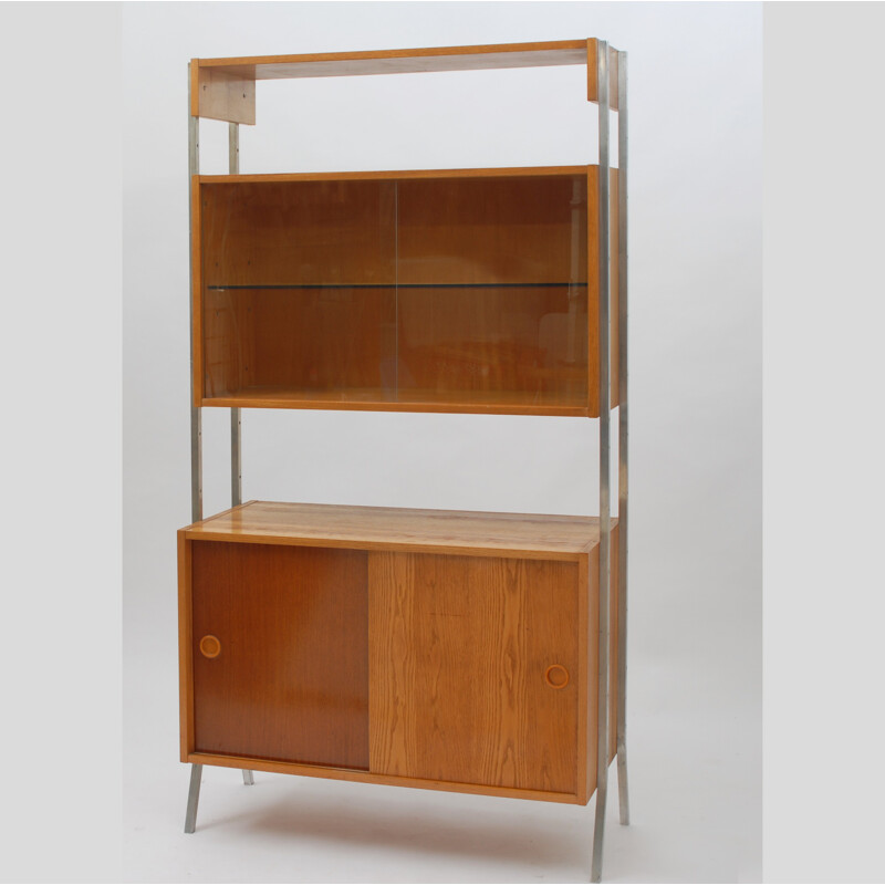 Czechoslovakia UP Zavody wall unit in oakwood and glass - 1960s