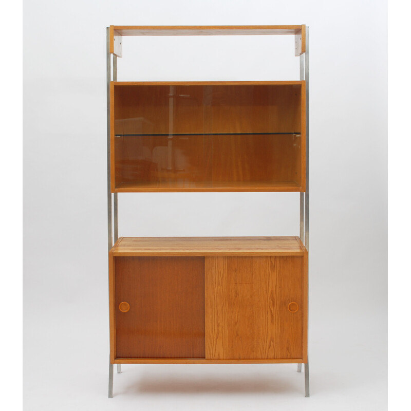 Czechoslovakia UP Zavody wall unit in oakwood and glass - 1960s