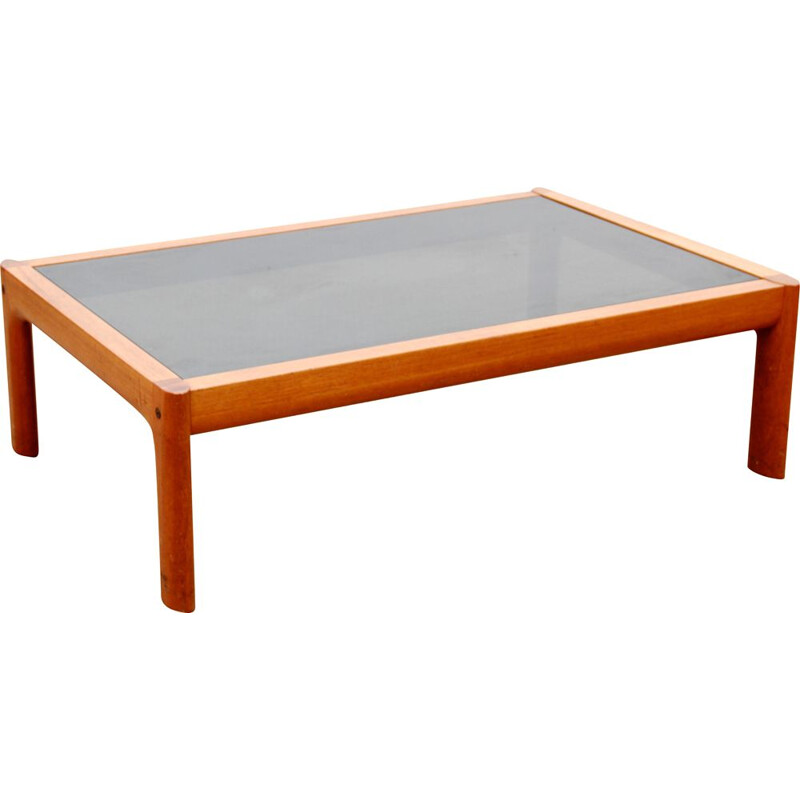 Scandinavian vintage coffee table in teak and black glass