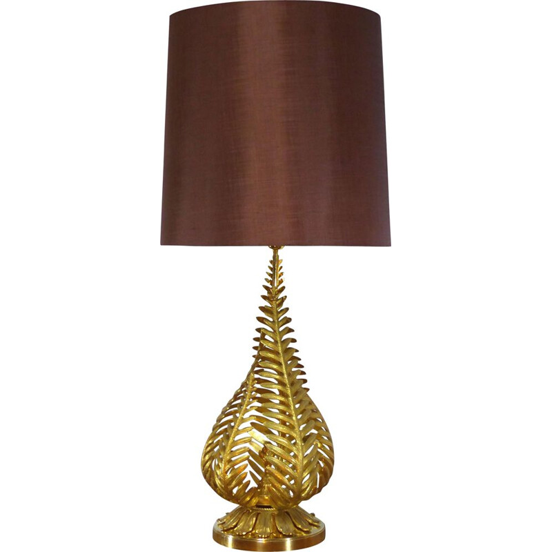 Vintage table lamp with golden ferns leaves 