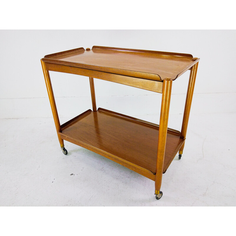 Vintage Danish Double Plate Serving Trolley in teak