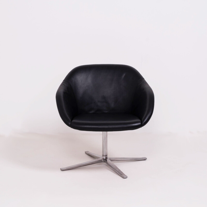 Vintage Black Leather Turtle Lounge Chair by Walter Knoll