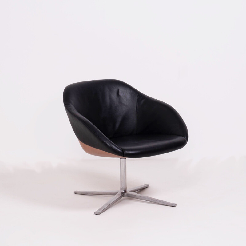 Vintage Black Leather Turtle Lounge Chair by Walter Knoll