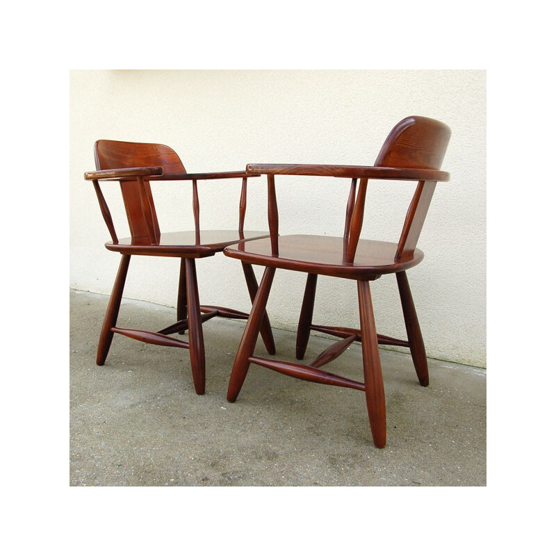 Chaise à bras vintage Asko en bois foncé - 1960