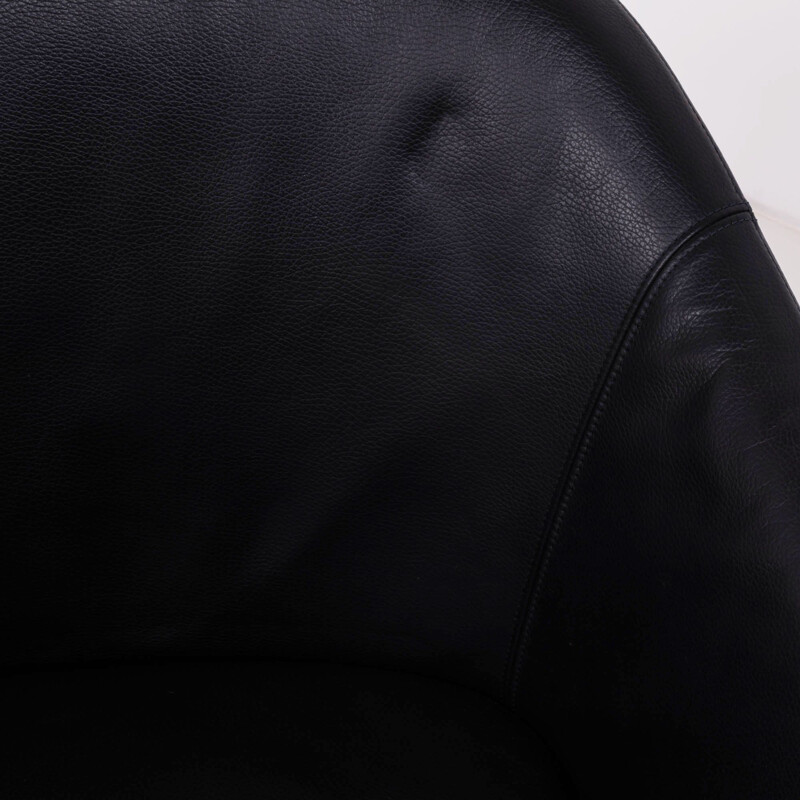 Vintage Black Leather Turtle Lounge Chair by Walter Knoll