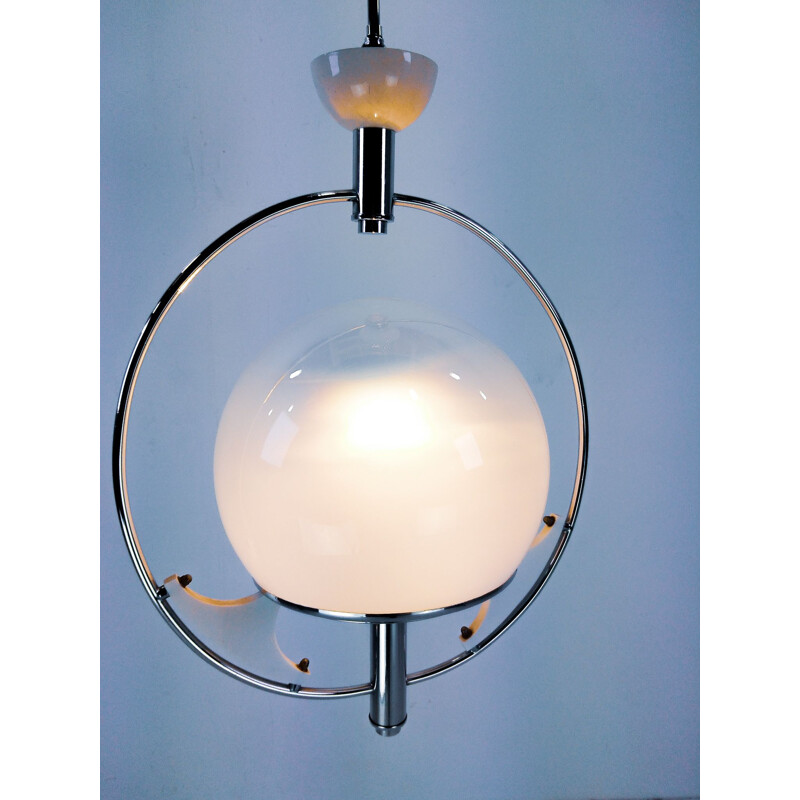 Vintage Large Italian Semi-Opalined Murano Glass hanging lamp