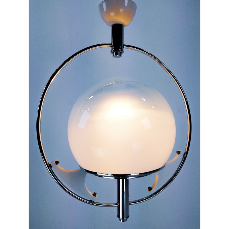 Vintage Large Italian Semi-Opalined Murano Glass hanging lamp