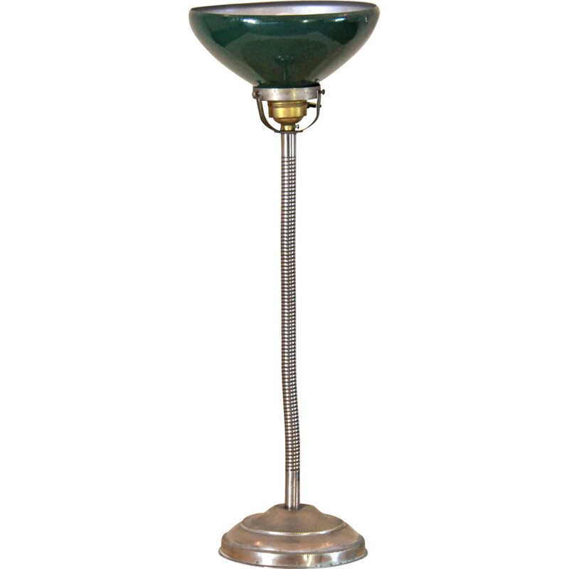Lámpara de mesa vintage en cerámica verde y alpaca