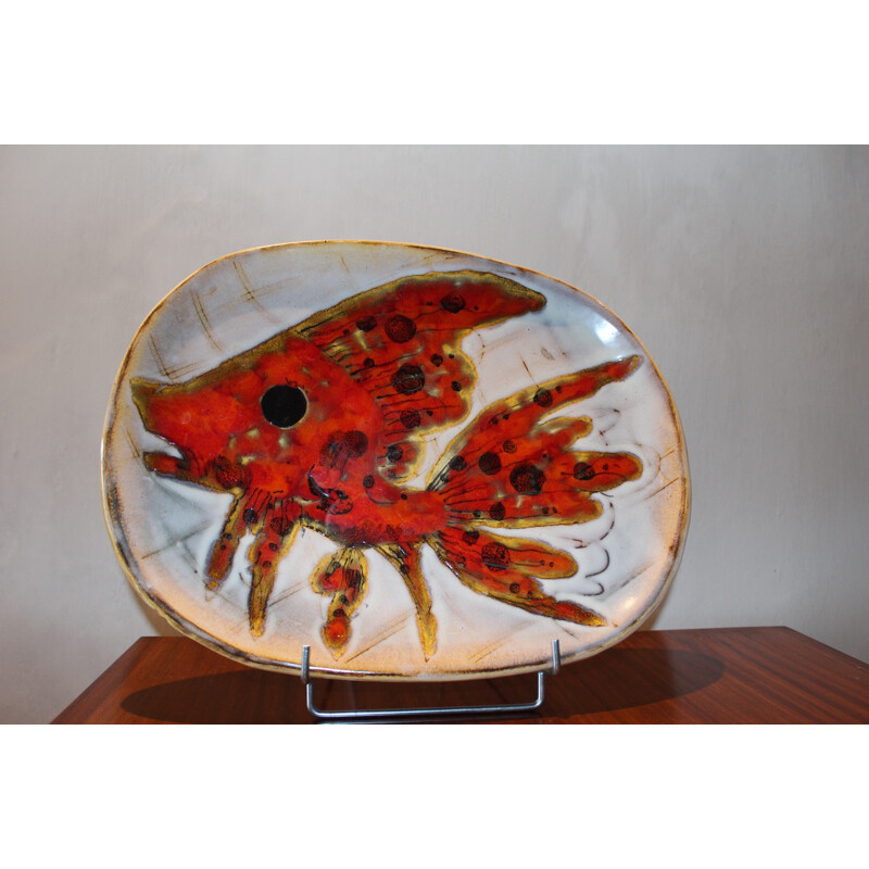 Vallauris plate in red ceramic - 1970s