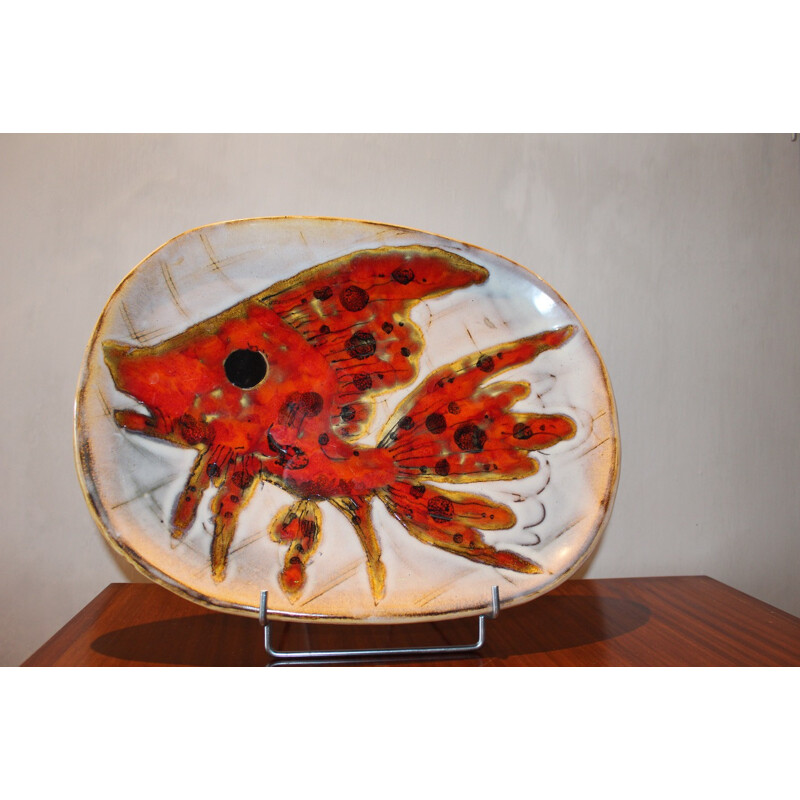 Vallauris plate in red ceramic - 1970s