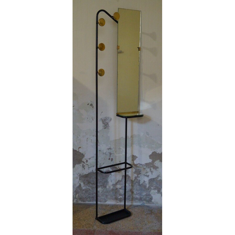 Brass and steel wall-mounted vintage coat rack, 1950's