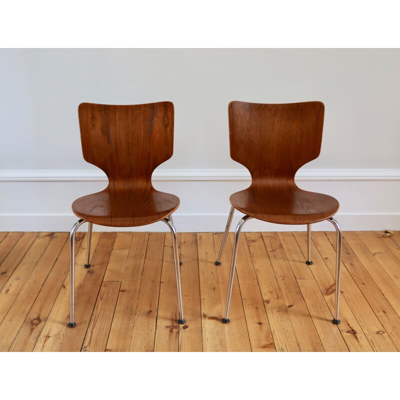Pair of vintage scandinavian teak and chrome chairs 1960