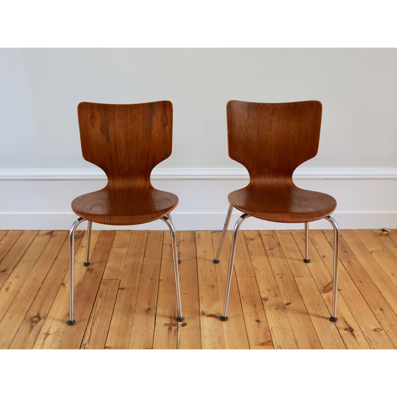 Paire de chaises scandinave vintage en teck et chrome 1960