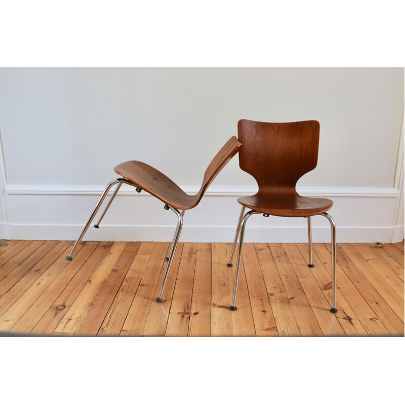 Pair of vintage scandinavian teak and chrome chairs 1960