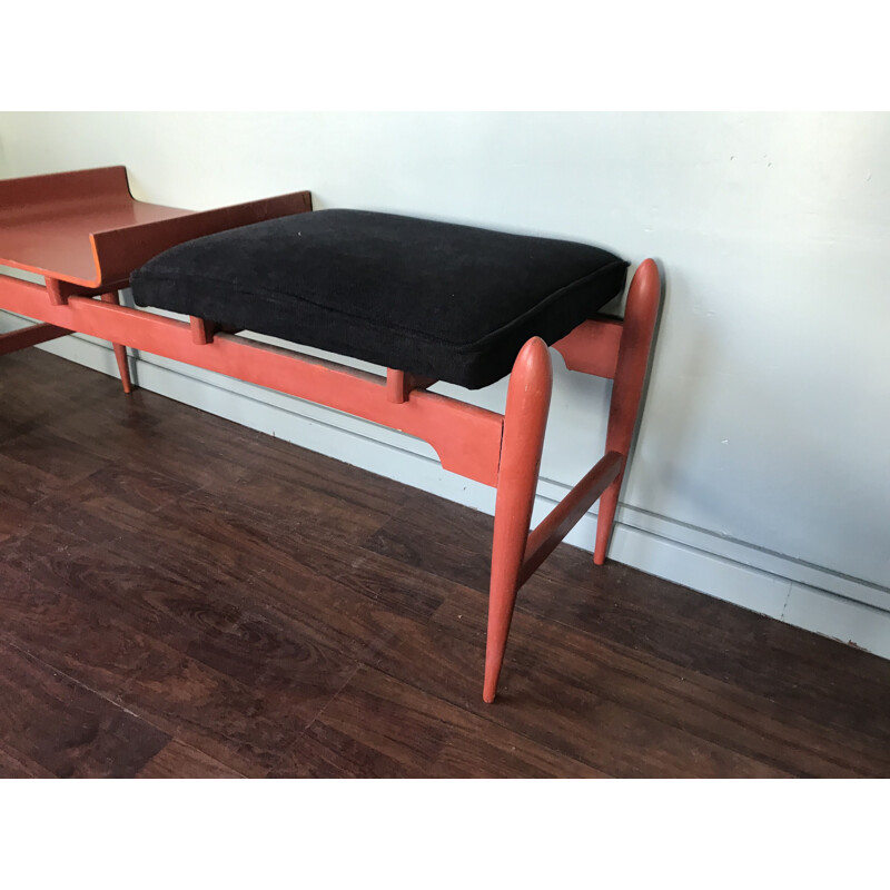 Vintage wooden and black velvet bench, Italy, 1950s