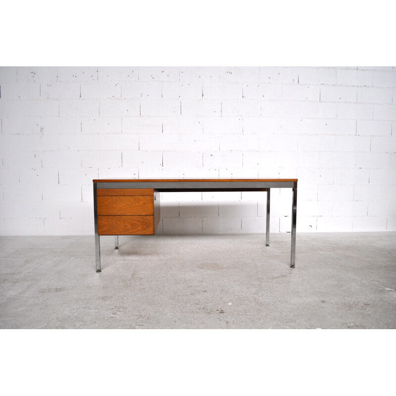 French EFA desk in walnut and chromed metal, Georges FRYDMAN - 1960s