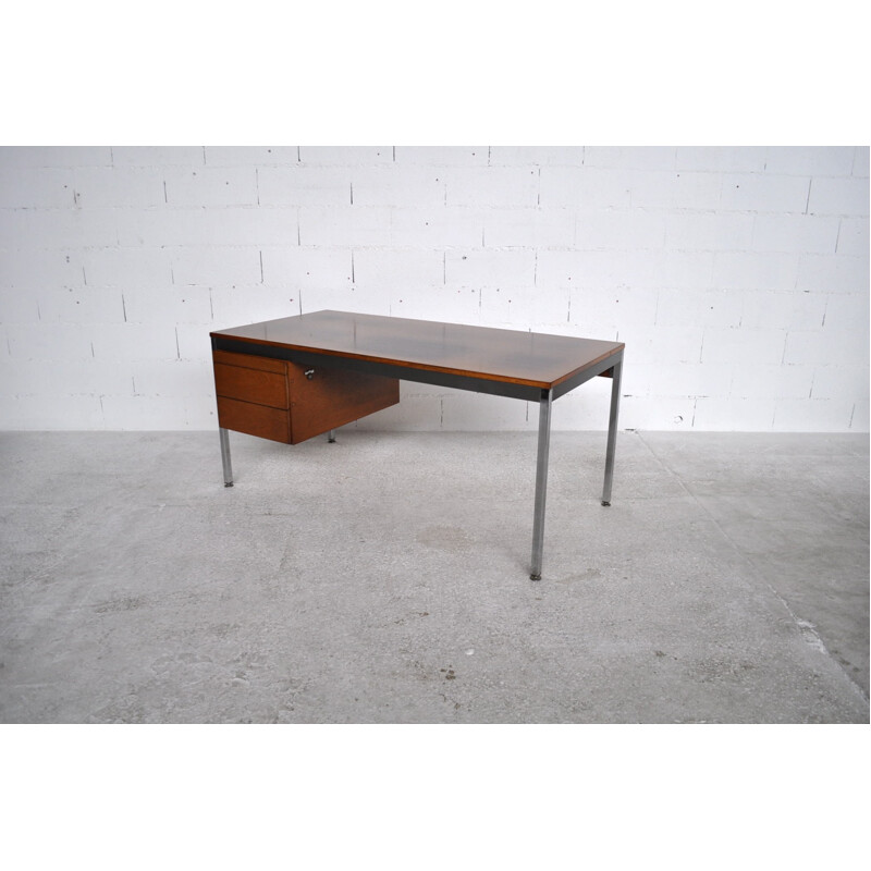French EFA desk in walnut and chromed metal, Georges FRYDMAN - 1960s