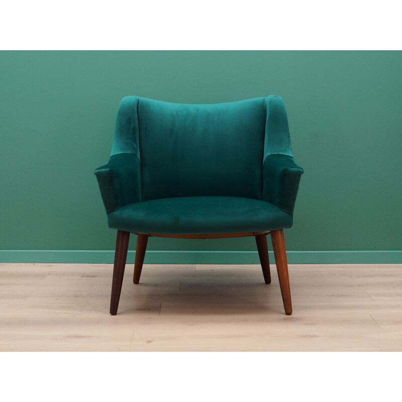 Vintage teak ang green velvet amrchair, Denmark, 1970s